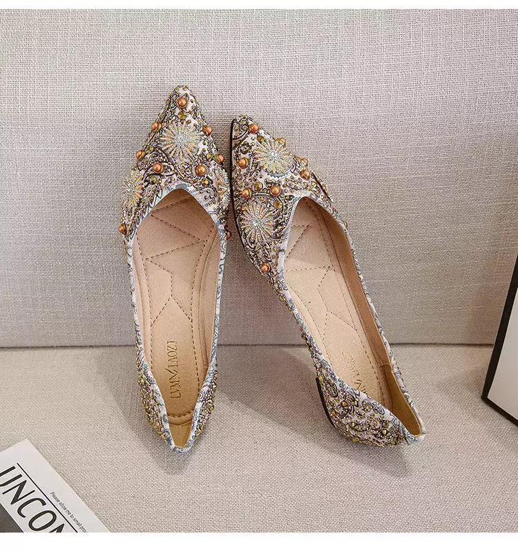 Mocassins lisos de strass de dedo apontado, sapatilhas femininas clássicas, sapatilhas femininas, sapatos de barco macio, rebites, novo, outono, 2022