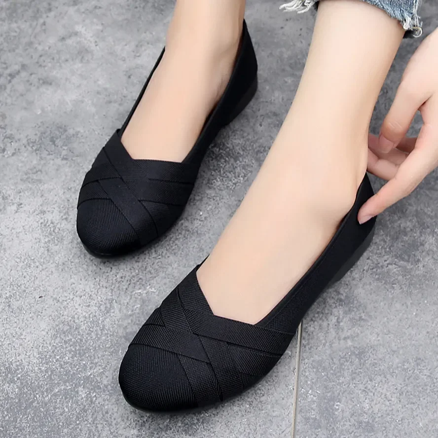 Sapatos rasos de slip-on respiráveis para mulheres, mocassins e sapatilhas casuais cinza confortáveis, plus size, elegante e casual, A93