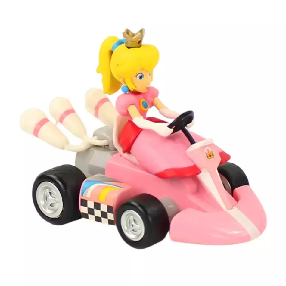 Super mario puxar para trás carro verde yoshi burro kong bowser luigi sapo princesa pêssego figura de ação juguetes anime jogo boneca