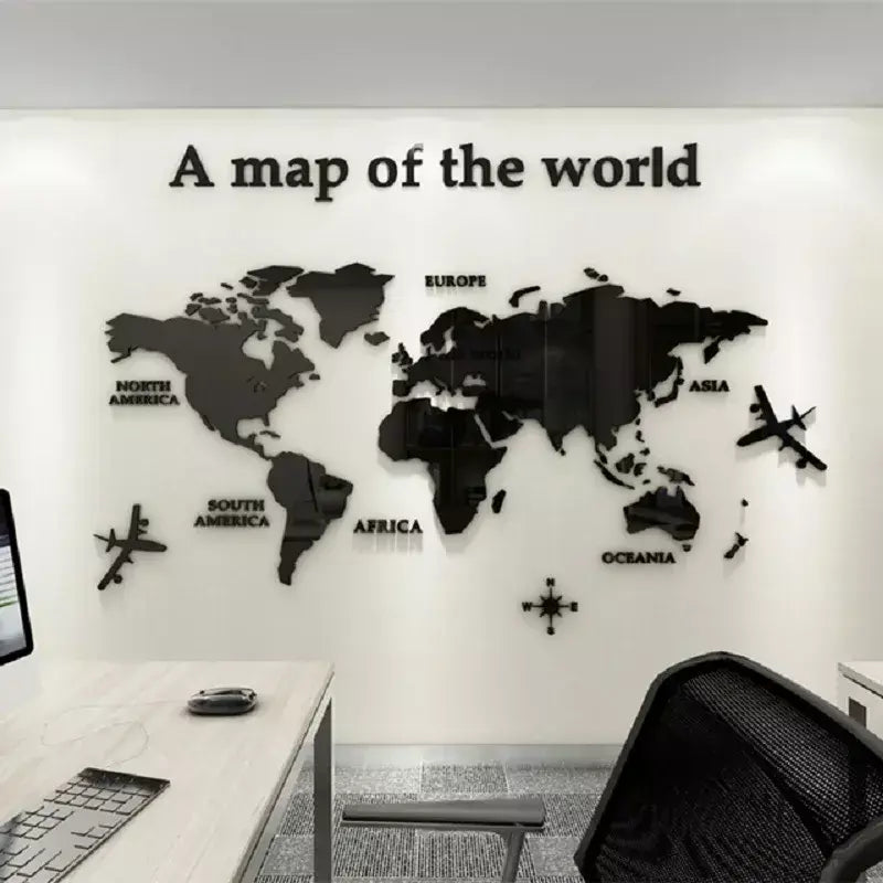 Estilo nórdico 3d mapa do mundo adesivo de parede acrílico cor sólida quarto parede com sala estar sala de aula adesivos decoração do escritório