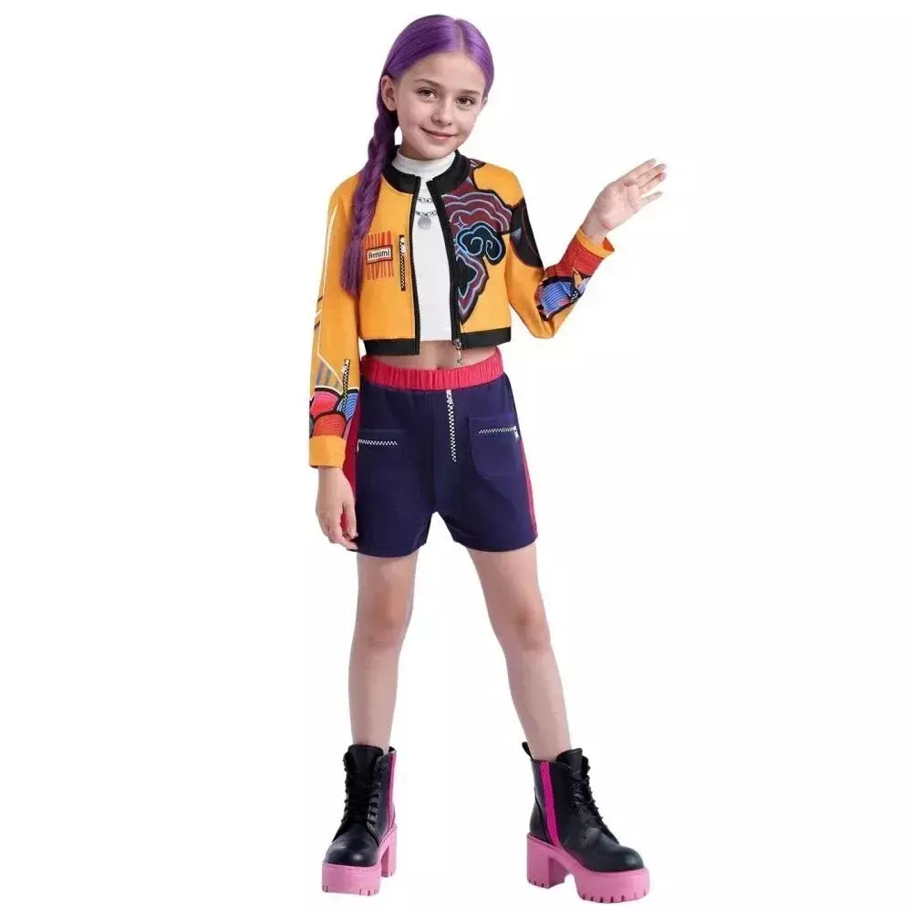 Halloween crianças zoey mira rumi cosplay traje carnaval, k-pop caçadores menina grupo ídolo role play vestir-se terno