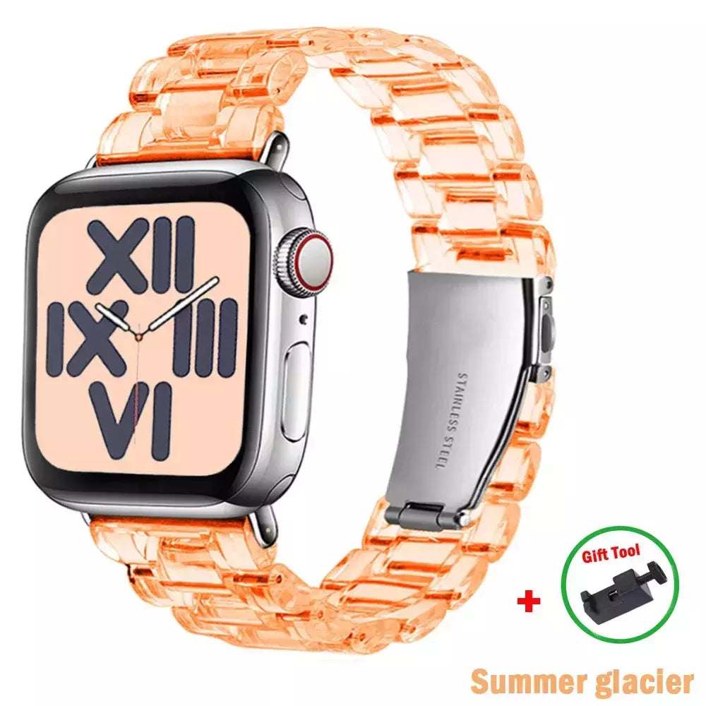 Pulseira Link Transparente para Apple Watch, Banda 44mm Ultra, 49mm, 41mm, 45mm, 40mm, 42mm, 38mm, iWatch Series 8, 7, 6, 5, 4, 3, SE
