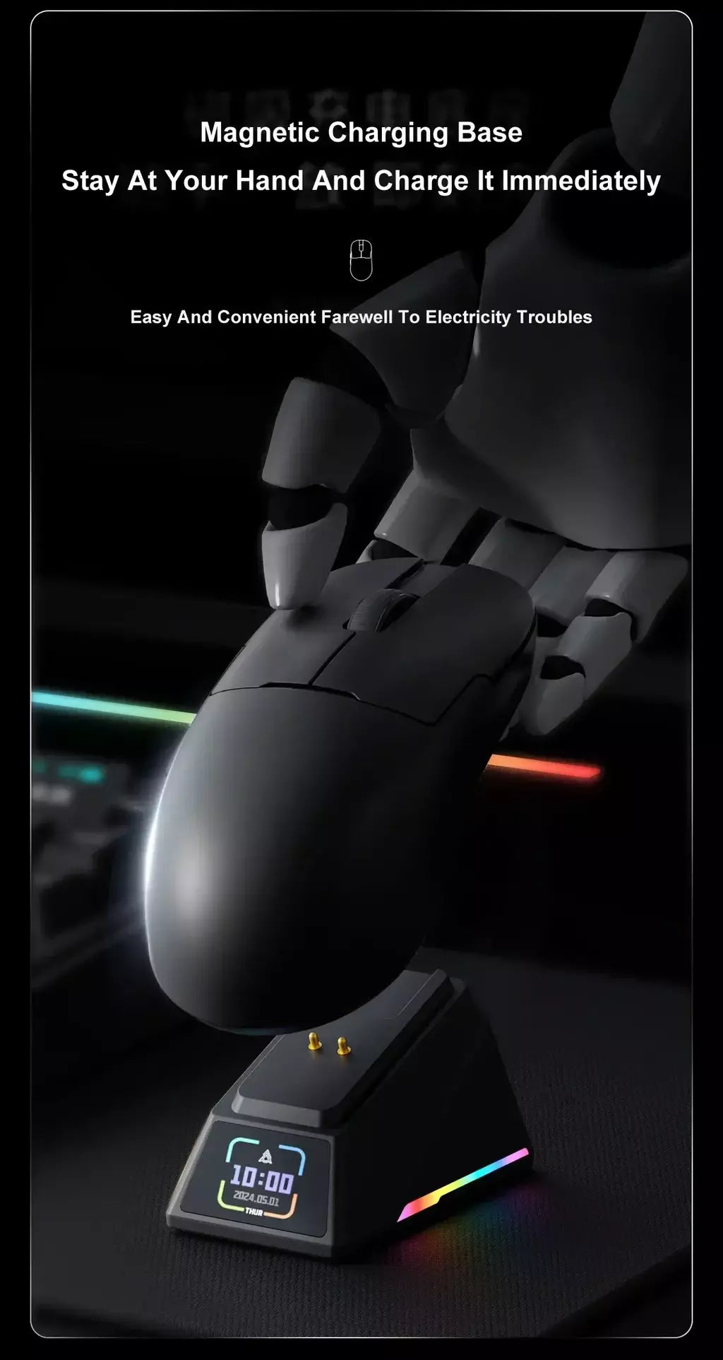 Ajazz aj159 apex 8k mouse para jogos sem fio de alto desempenho paw3395/3950 26k/30dpi rgb doca de carregamento magnético mouse para jogos
