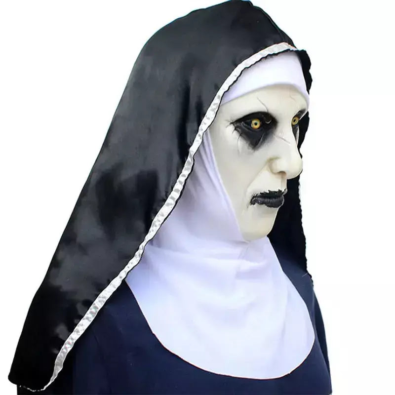 Assustador Freira Cosplay Látex Máscara com Lenço, Máscara Horror, Freira, Traje De Halloween