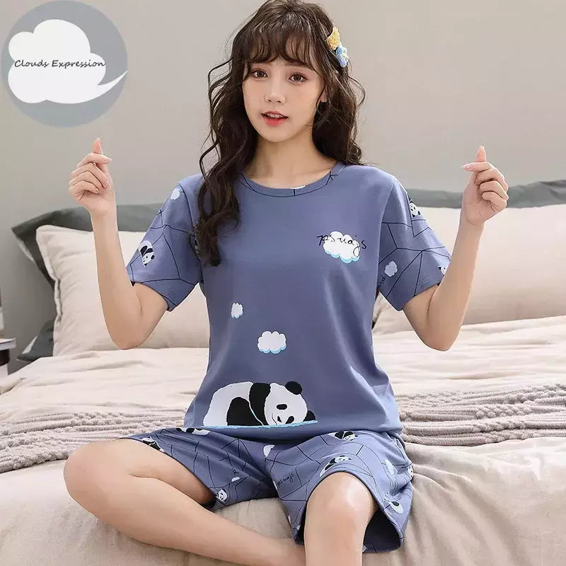 Desenhos animados pato impressão pijama conjuntos para jovens amantes, pijamas de algodão, ternos curtos para casais, moda homewear, verão, 4XL