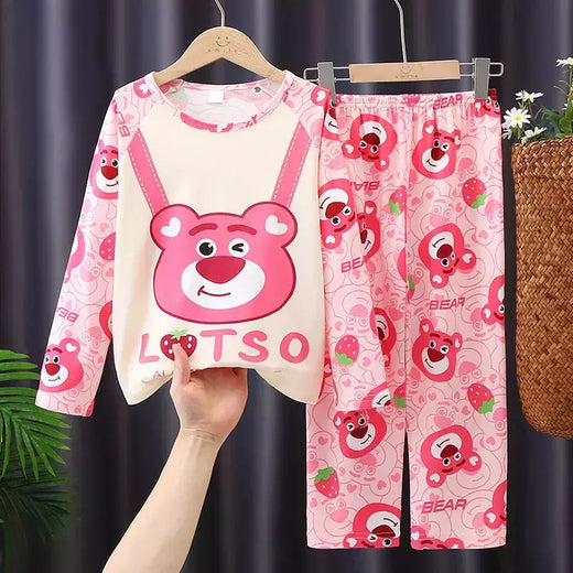 Conjunto de pijamas de manga comprida infantil, Winnie the Pooh Desenhos animados, Mickey e Minnie, menino e menina