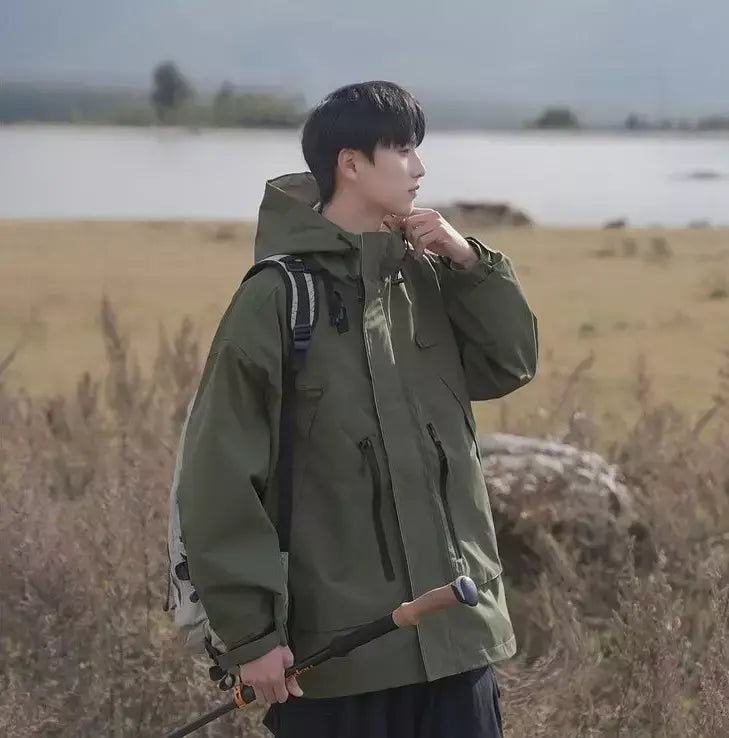 Jaqueta masculina vintage à prova de vento, jaqueta ao ar livre estilo montanha americana funcional casaco de trabalho primavera japão retrô streetwear