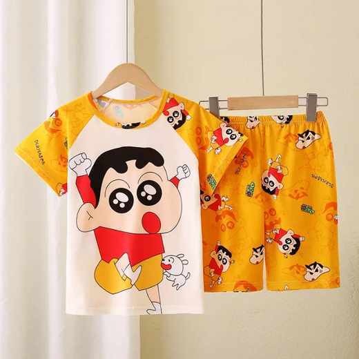 Novo verão crianças pijamas conjunto de 2 peças roupas de ar condicionado para meninos meninas bebê manga curta roupas para casa na moda