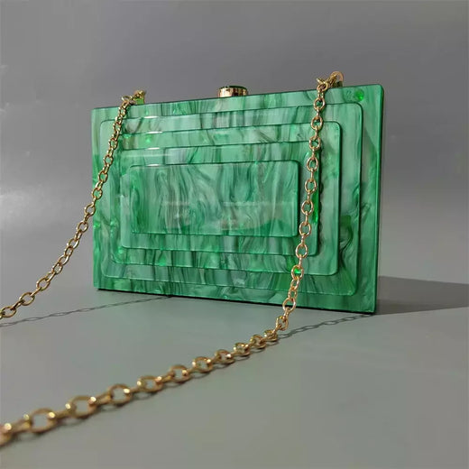 Saco de noite de luxo acrílico para mulheres, sacos na moda, bolsas de marca verde, bege, festa, casual, caixa bonito, mini embreagem, bolsa, carteira, carteira, novo