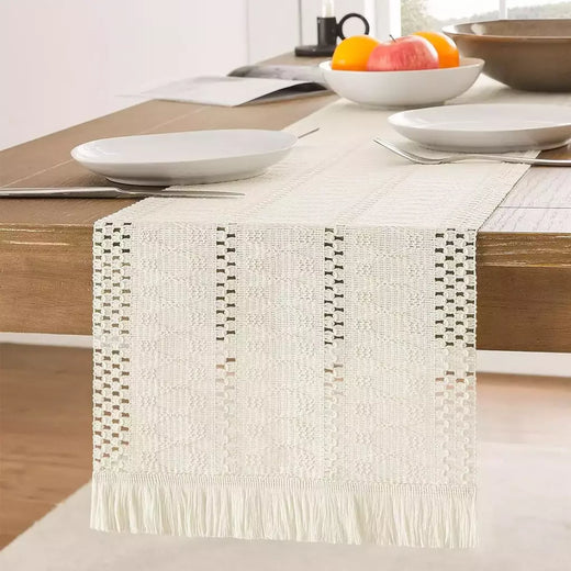 Algodão e linho Splicing Table Flag para casa, toalha de mesa tecida Tassel, Material Natural, Decoração Pastoral, 2 cores