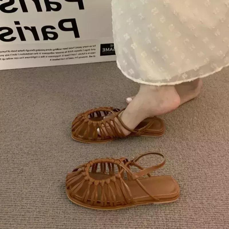 Sapatos de toe quadrado slip-on para mulheres, Slingback Flats, sólidos, planos, saltos baixos, diário, moda, feminino, 2024