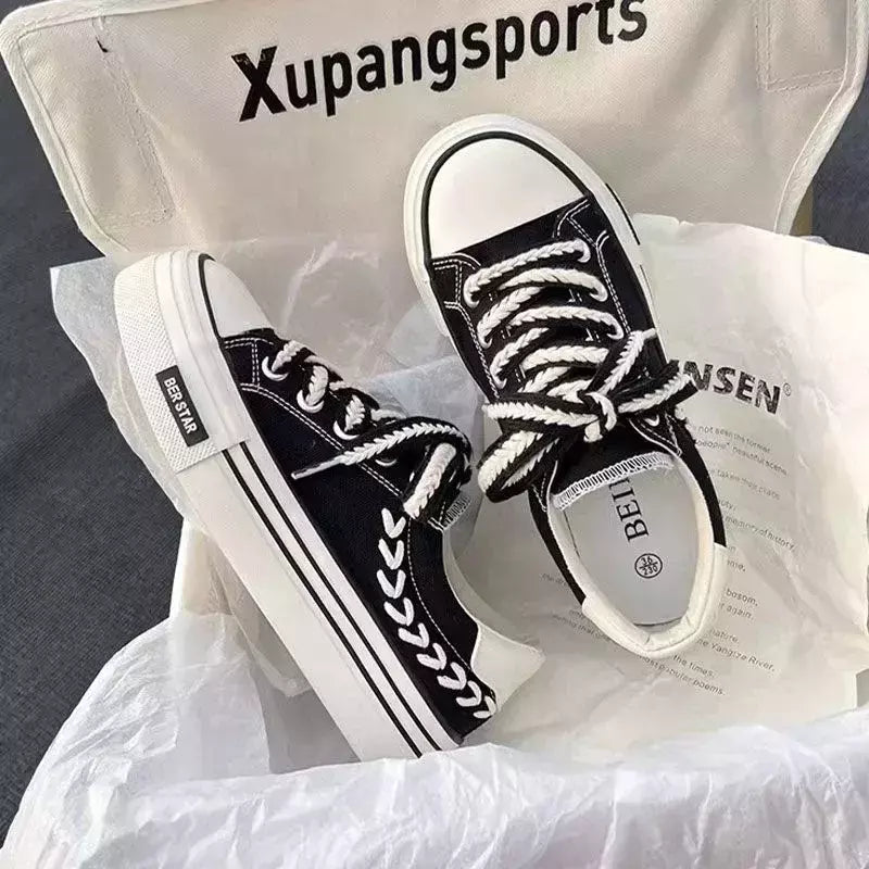 Chunky Platform Canvas Shoes para mulheres, treinadores ao ar livre, tênis casuais para meninas, aumento de altura, treinamento
