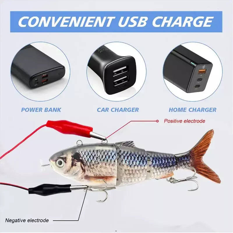 Isca de pesca robótica elétrica automática, isca multiarticulada automática de 4 segmentos, recarregável por usb, acessórios de pesca wobbler