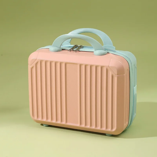 Mini caixa de maquiagem vintage, bolsa portátil de higiene pessoal, estojo pequeno para presentes cosméticos, caixa de senha compacta, 14";;VERDADEIRO;;"Estojo cosmético multifuncional de 14 polegadas,Branco com azul