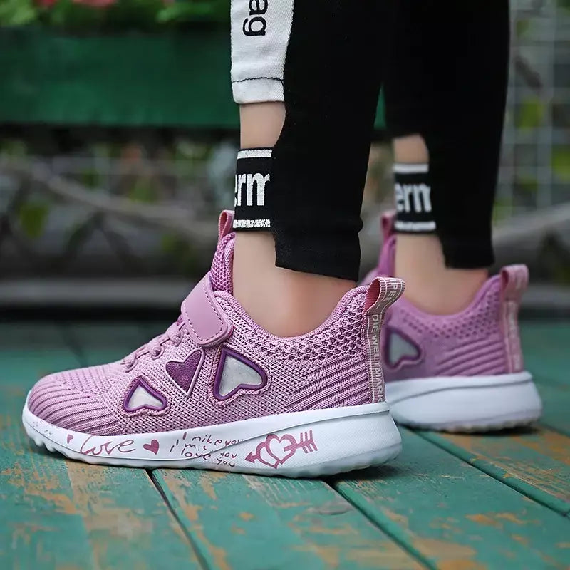 Meninas sapatos casuais luz malha tênis crianças verão primavera outono tenis bonito esporte dos desenhos animados feminino correndo meia calçado