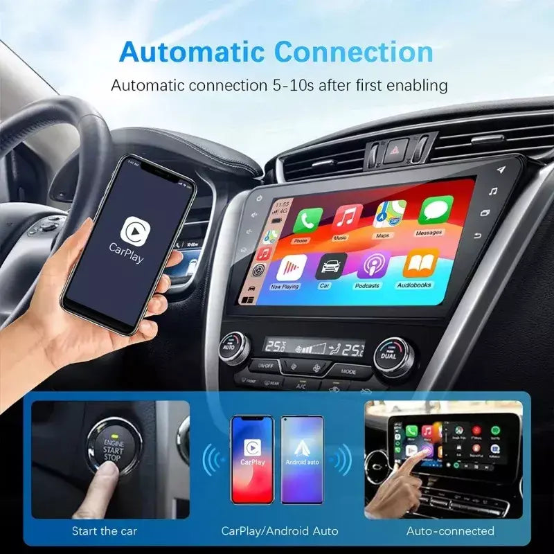 Carplay android auto adaptador sem fio para toyota mazda nissan camry suzuki subaru citroen audi mercedes kia ford opel spotify bt