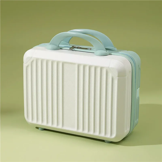 Mini caixa de maquiagem vintage, bolsa portátil de higiene pessoal, estojo pequeno para presentes cosméticos, caixa de senha compacta, 14";;VERDADEIRO;;"Estojo cosmético multifuncional de 14 polegadas,Branco com azul