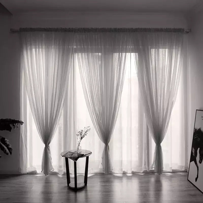 Branco Tulle cortinas Sheer para sala de estar, cortinas transparentes, sombreamento estilo simples, Voile Cortina
