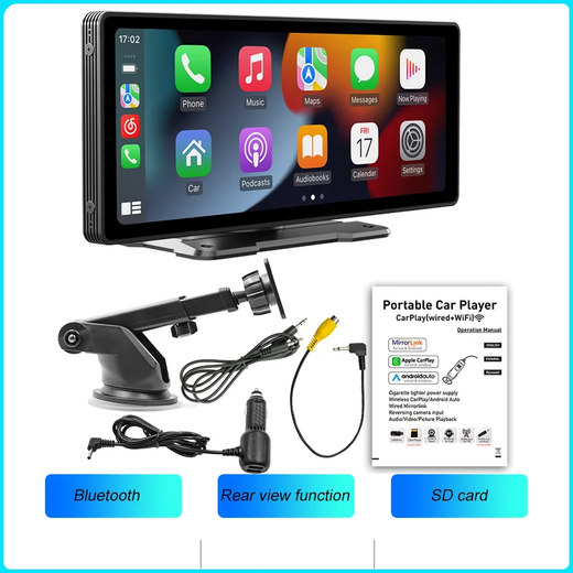 Bqcc 10.26 Polegada portátil sem fio carplay tela hd câmera de ré traseira rádio do carro dvr mp5 multimídia player vídeo android auto