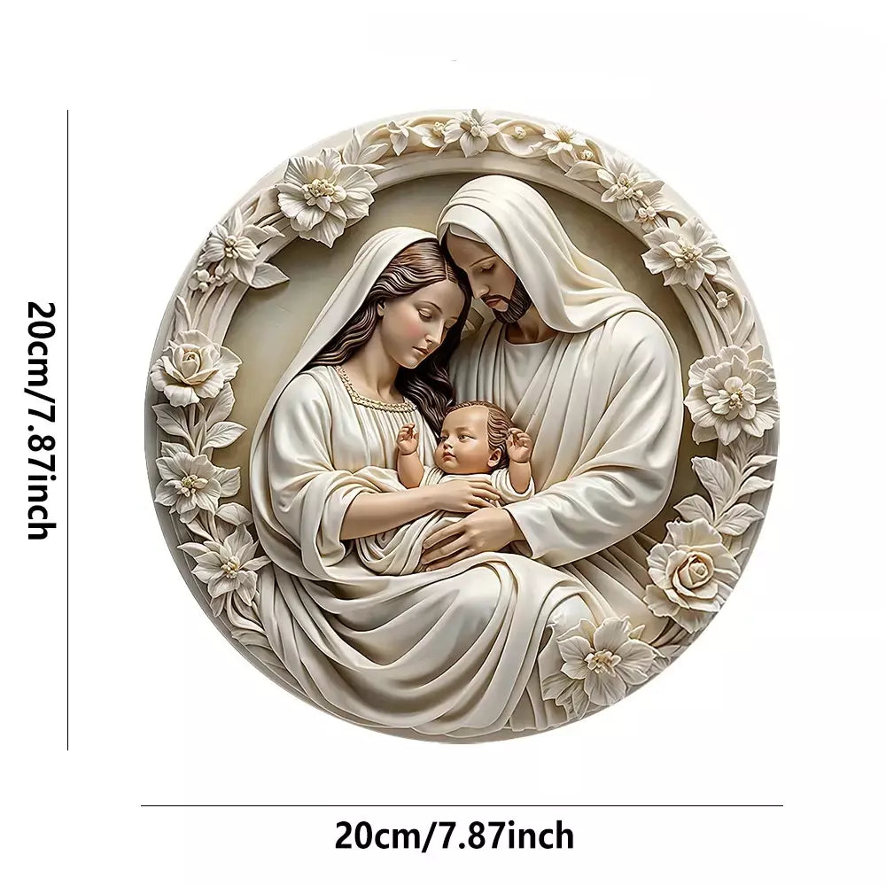 Ornamento clássico de madeira para presépio: a Sagrada Família de Maria, Jesus e Joseph, pendurado na parede, ?