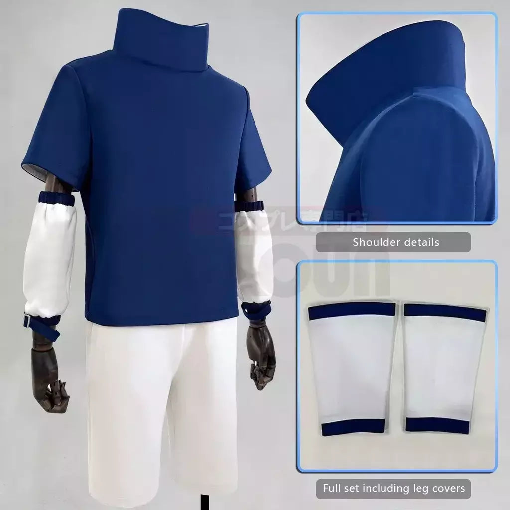 HOLOUN Anime Uchiha Sasuke Cosplay haut bleu curto blanc Cos Convention adulto Versão unissex Halloween cadeau de Noël