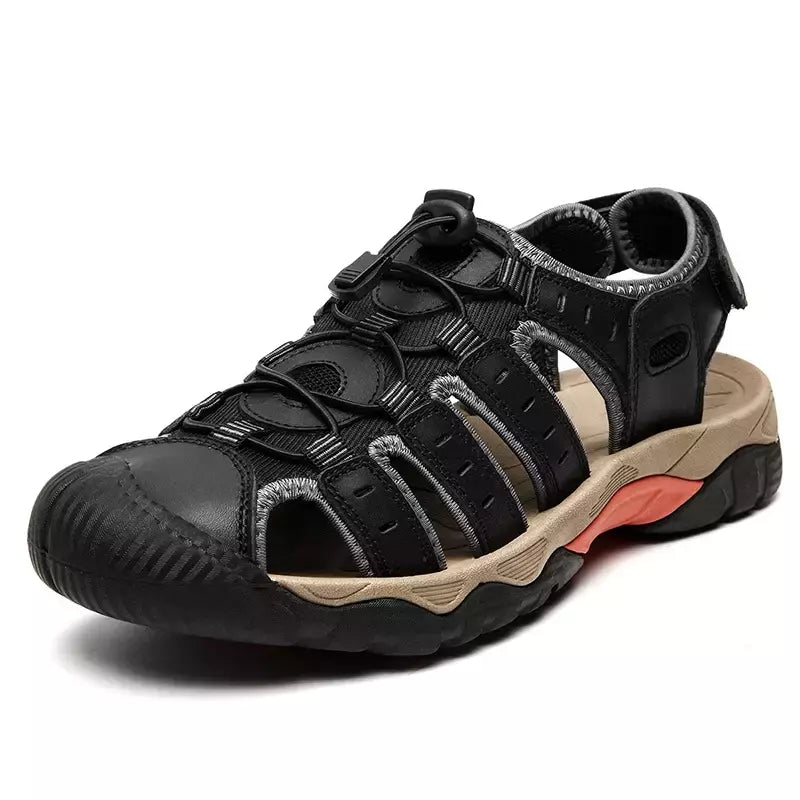 Novas sandálias masculinas de couro genuíno macio sandálias sapatos masculino