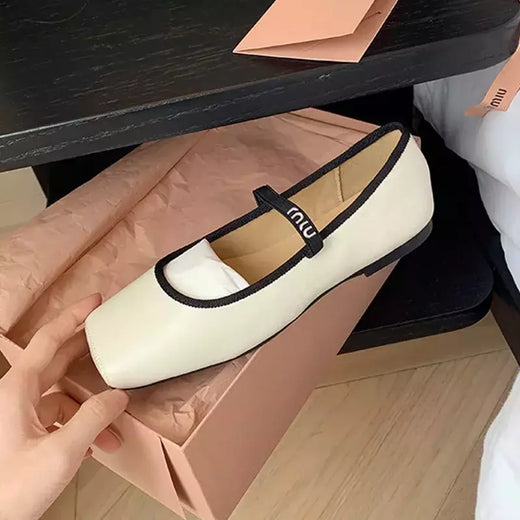 Sapatilhas de couro macio para mulheres, bombas de dedo quadrado, sapatos casuais, sapatos Mary Jane, escritório, trabalho, fina, moda feminina