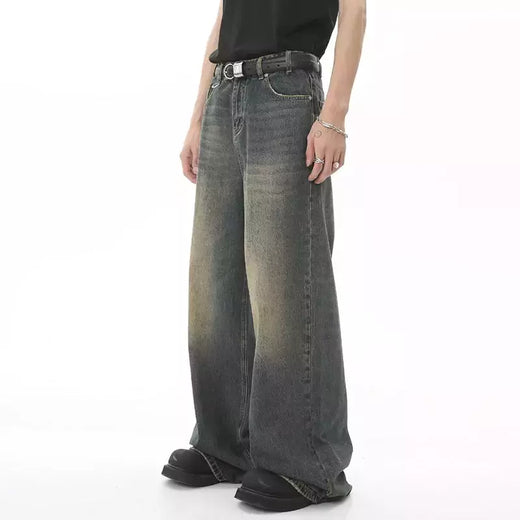 Iefb-Jeans lavado vintage masculino, calças jeans de perna larga, calças masculinas soltas, moda casual de rua angustiada, verão, versátil, 9C354