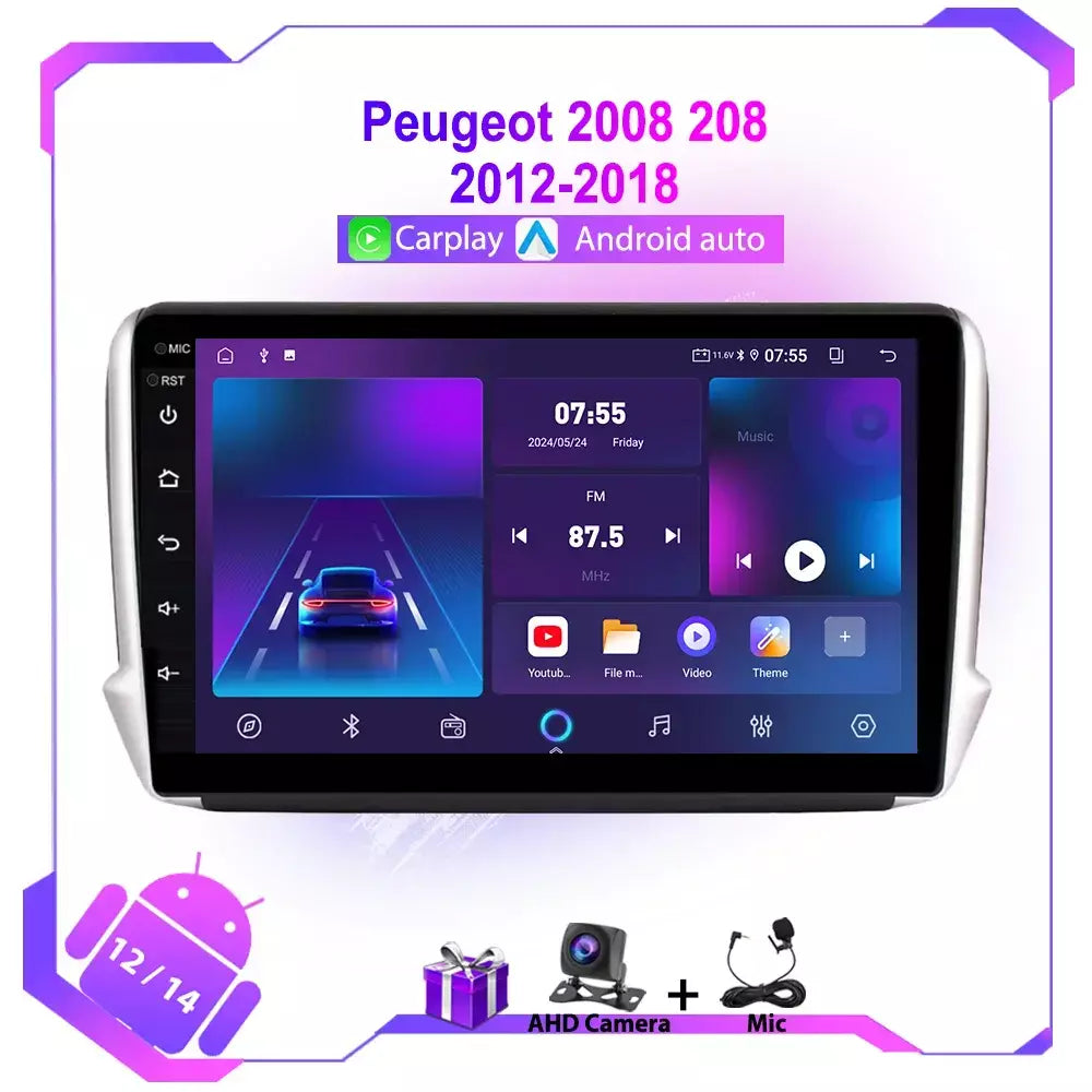 Rádio do carro de gps android para peugeot 2008 208 série 2012-2018 autoraido navegação estéreo gps multimídia vídeo carplay dvd
