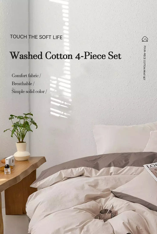 YanYangTian-Roupa de cama, Algodão lavado, 4 peças, Conjunto de lençóis, Conforto, Sólido, Natal, Casal, Capa de edredão