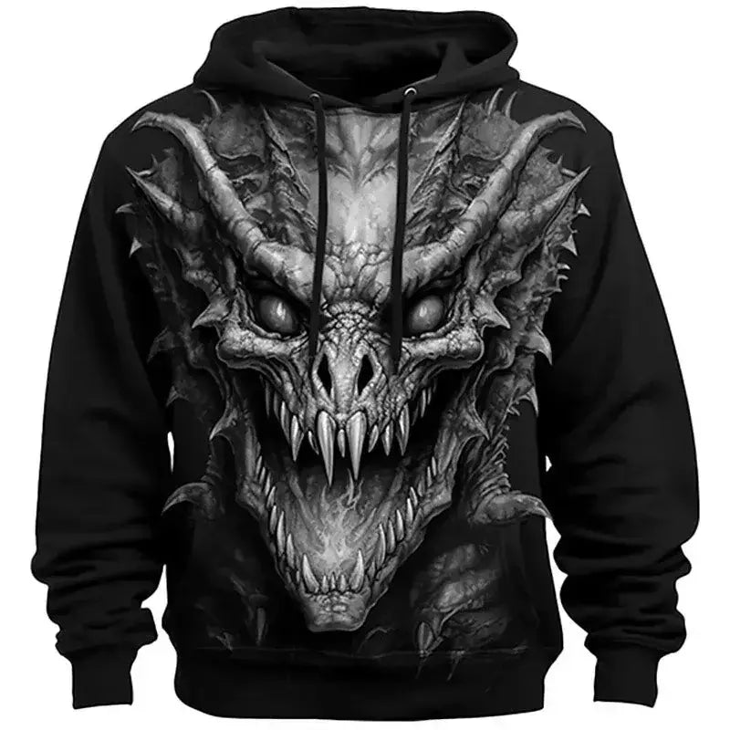 Moletom com capuz dragão estampado em 3D, pulôver casual, moletom de rua, roupas masculinas grandes, nova moda, outono e inverno