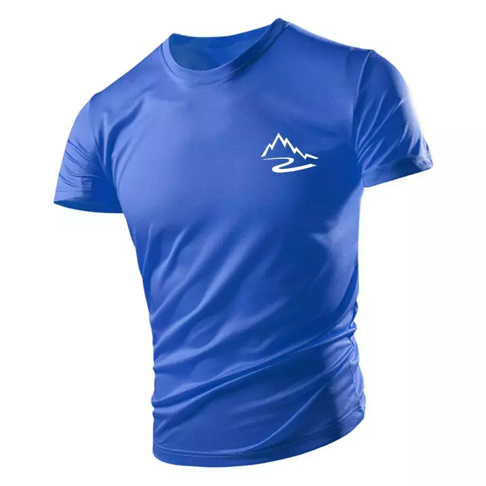 Camiseta casual com gola redonda masculina, manga curta solta, confortável, top de secagem rápida, estilo esportivo ao ar livre, moda quatro estações