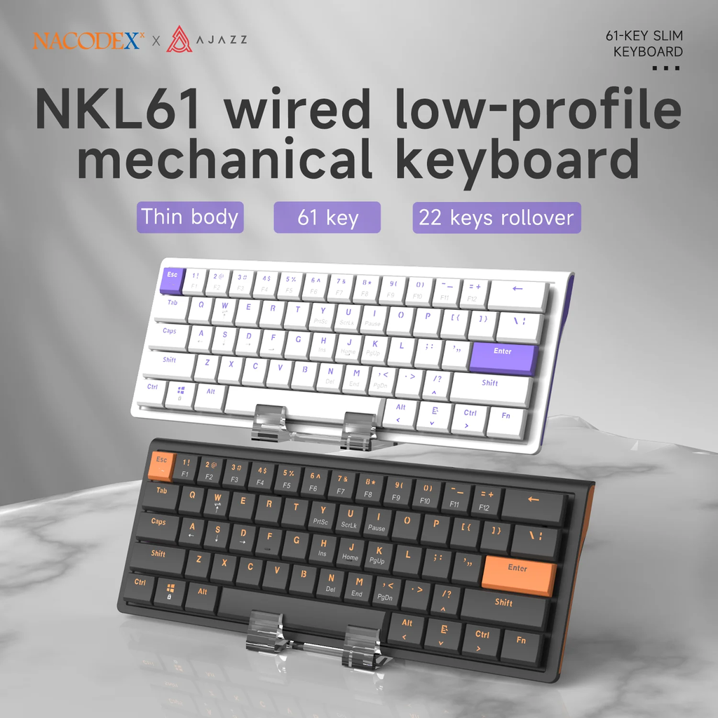 Ajazz NKL61 Teclado de escritório com fio e fosco 61 teclas Corpo fino ABS Teclado de escritório com fio adequado para uso em escritório