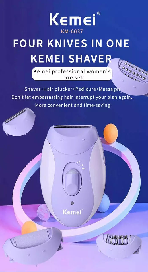 Kemei-Depiladora Elétrica Recarregável para Mulheres, 4in 1, Depilação Facial do Corpo, Aparador de Biquíni para Pernas, axilas