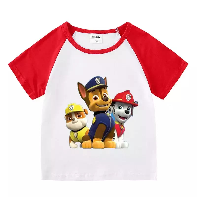 Boys Paw Patrol T-shirt manga curta Top e Shorts Set, bebê meninos roupas, roupas dos desenhos animados, terno verão, novo conjunto infantil, 2022, 2pcs