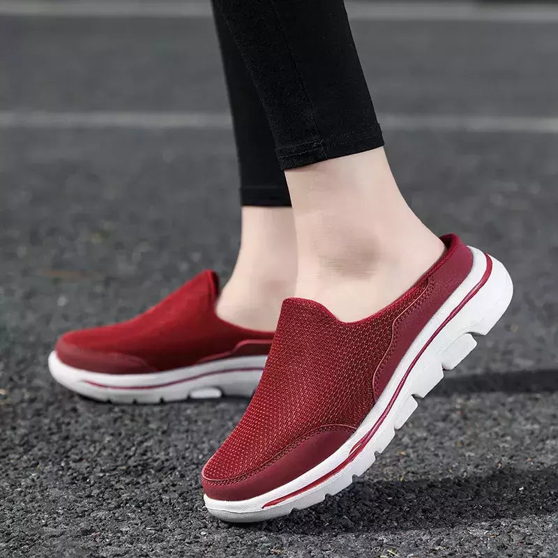 Mocassins de malha casuais masculinos, cor sólida, sapatos de encalço, flats de casal de verão, meio chinelos, tamanho grande
