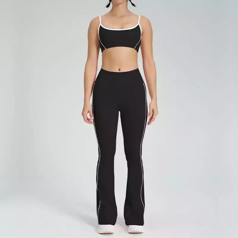 Terno de Yoga Patchwork de duas peças para mulheres, cintura alta Flare Leggings, roupas de treino Fitness Sportswear agasalho