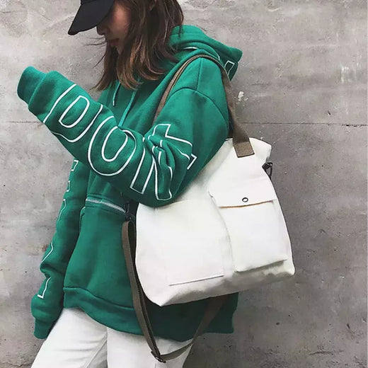 Bolsa de lona monocromática de grande capacidade para estudantes, feminina Shopper Bag, Totes transversais, bolsa de ombro casual, moda, 2024