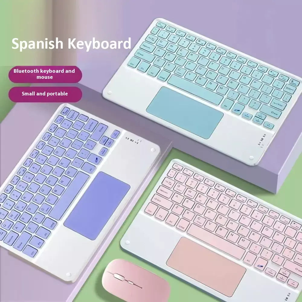 Teclado bluetooth espanhol/inglês de 10 polegadas para ipad air pro teclado recarregável sem fio para telefone tablet laptop universal