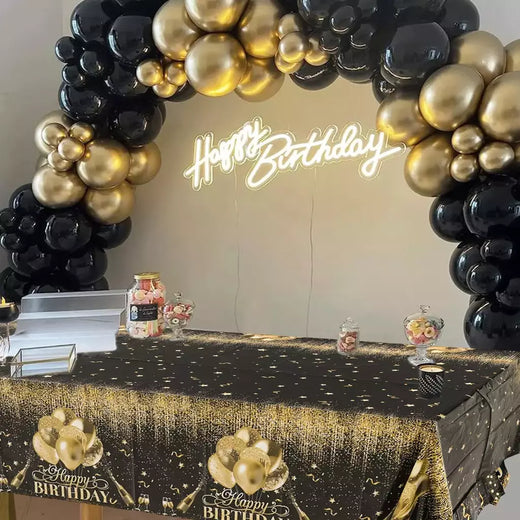 Toalha de mesa descartável para festa de aniversário, capa de mesa para homens e mulheres, ouro rosa, preto, dourado, velho, material de festa