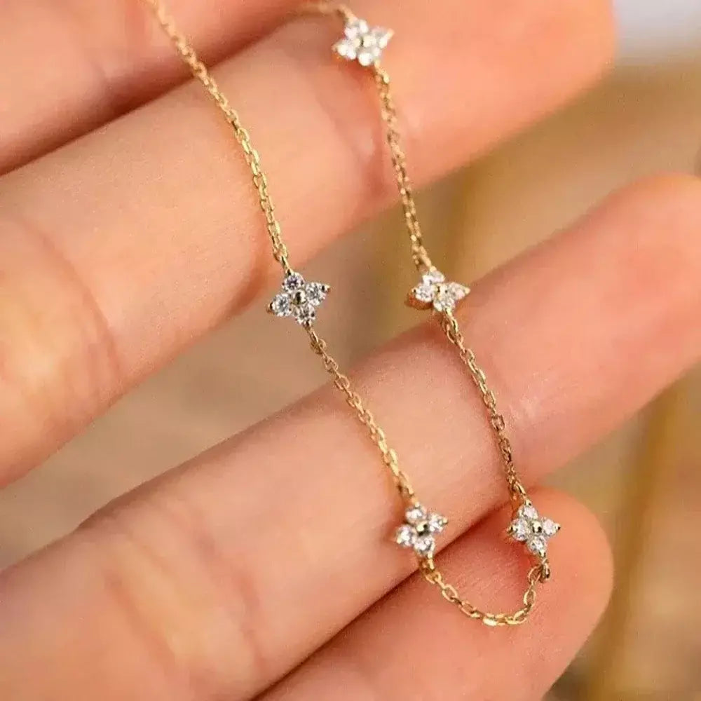 Novo aço inoxidável zircão colares para mulheres 18k banhado a ouro quatro folhas grama colar corrente colar de luxo jóias presente