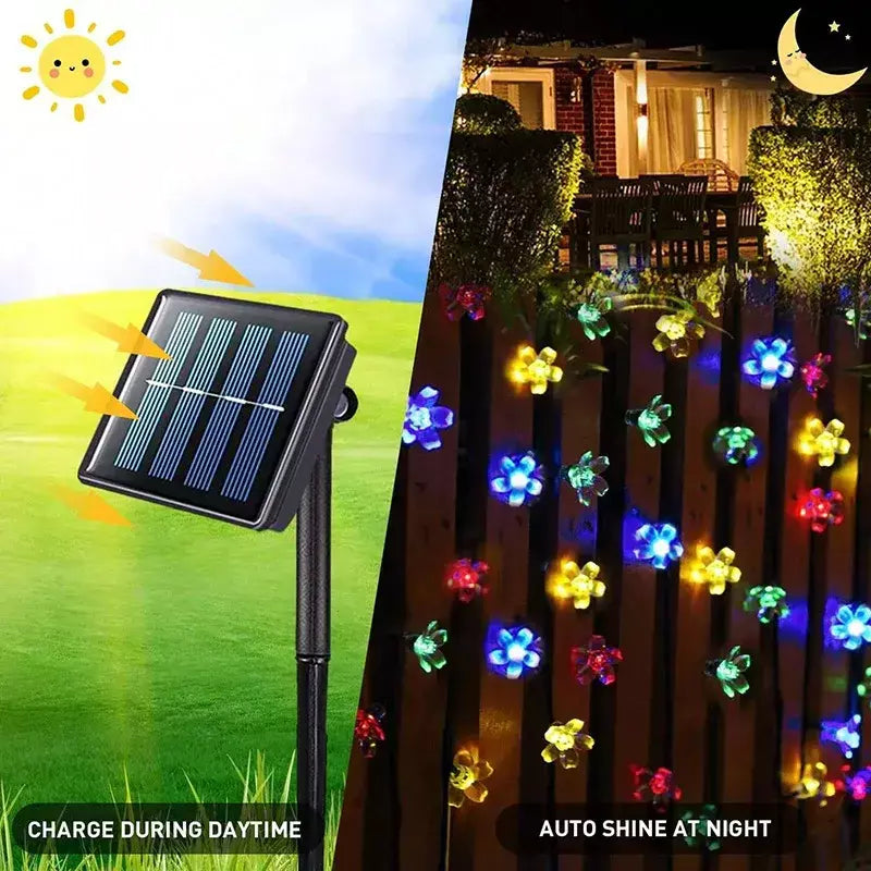 Led solar luzes da corda flor de cerejeira guirlanda luzes ao ar livre solar jardim pátio decoração luzes natal festa de casamento decoração