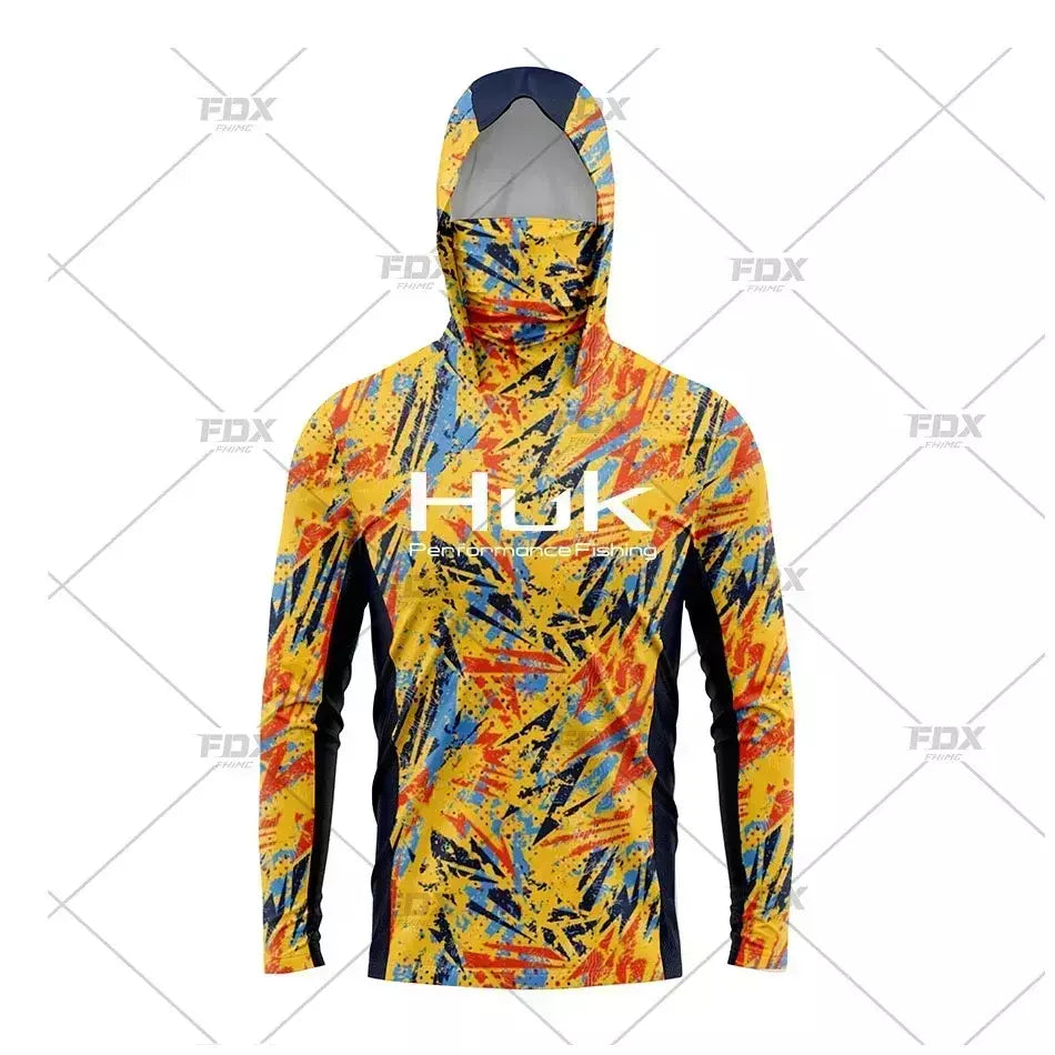 Huk Camisa De Pesca UPF 50 Com Capuz Face Cover Roupas De Pesca Verão Proteção Solar Hoodie Homens Máscara Facial Jersey Camisa De Pesca