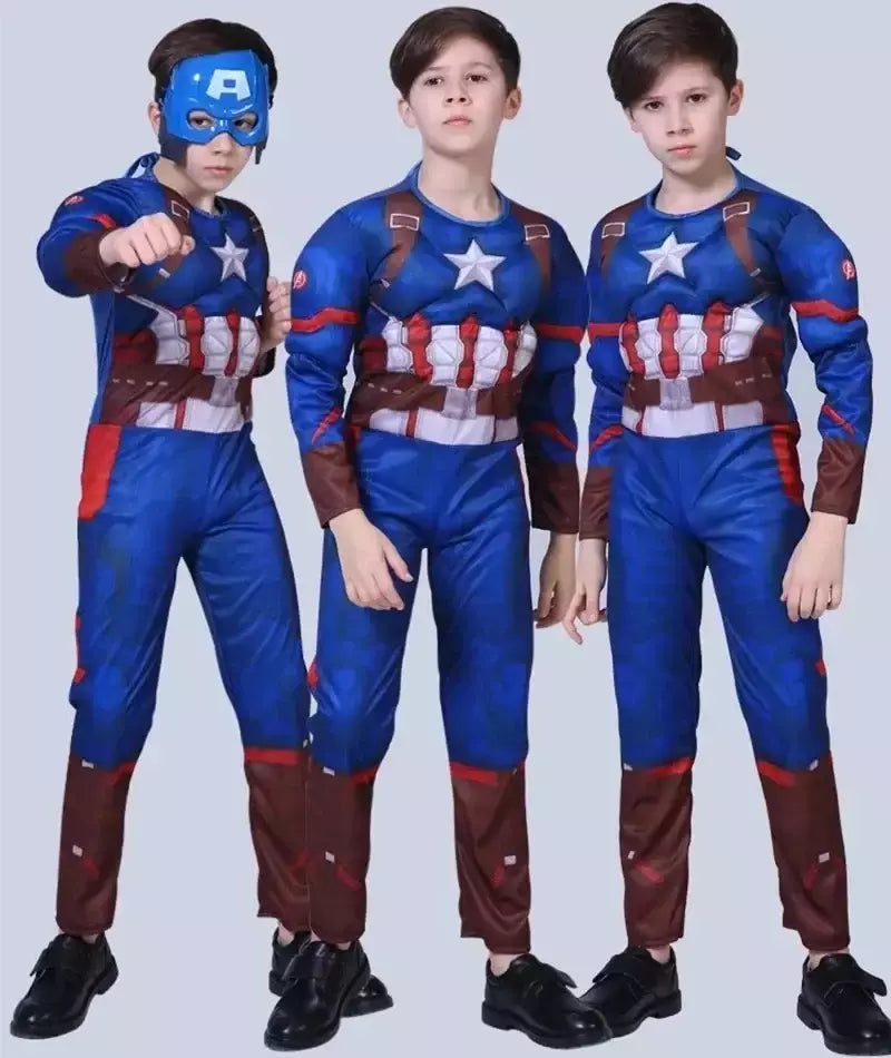 Super-herói homem aranha capitão américa homem de ferro thor hulk batman cosplay traje muscular bodysuit macacão para crianças festa de halloween