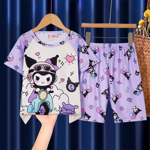 Conjunto de pijama infantil, roupa de manga curta, roupão, roupas para mães e filhos, meninos e meninas velhos, roupas de casa, verão