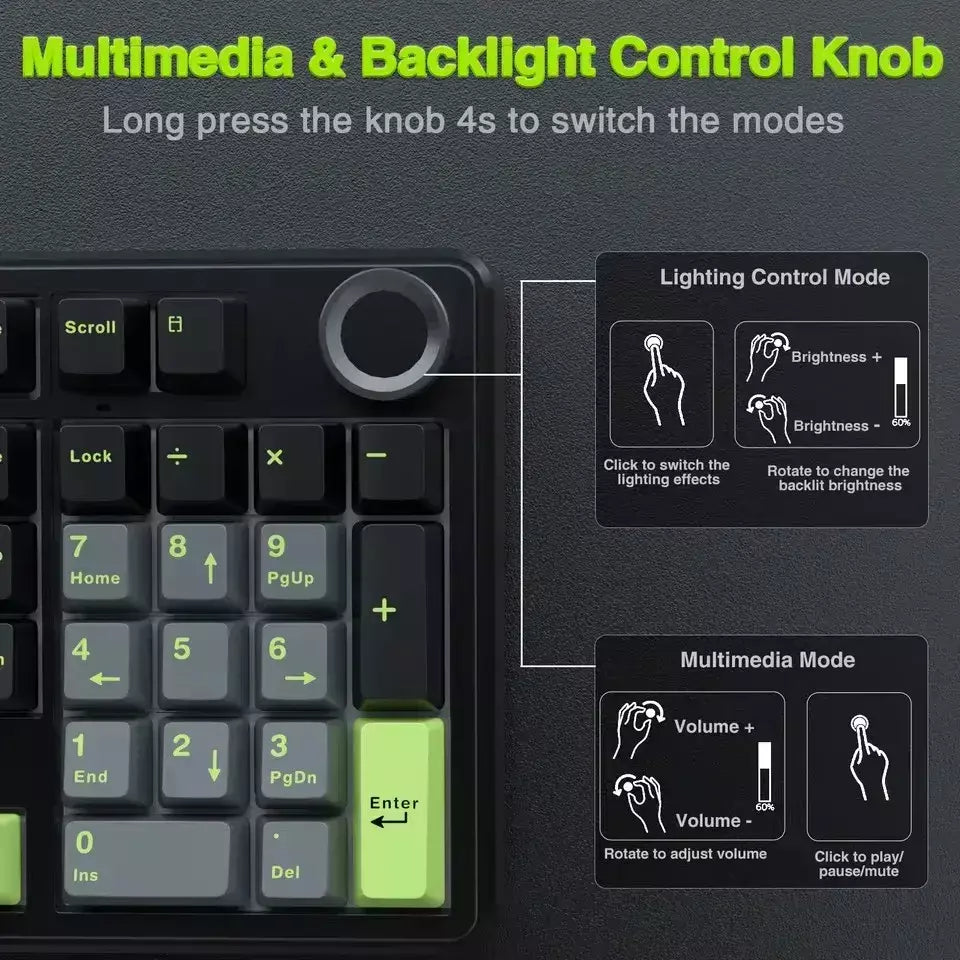 Teclado mecânico para jogos AULA F99PRO, 99 teclas, três modos, sem fio, estrutura de junta permutável, teclado personalizado com botão de mídia