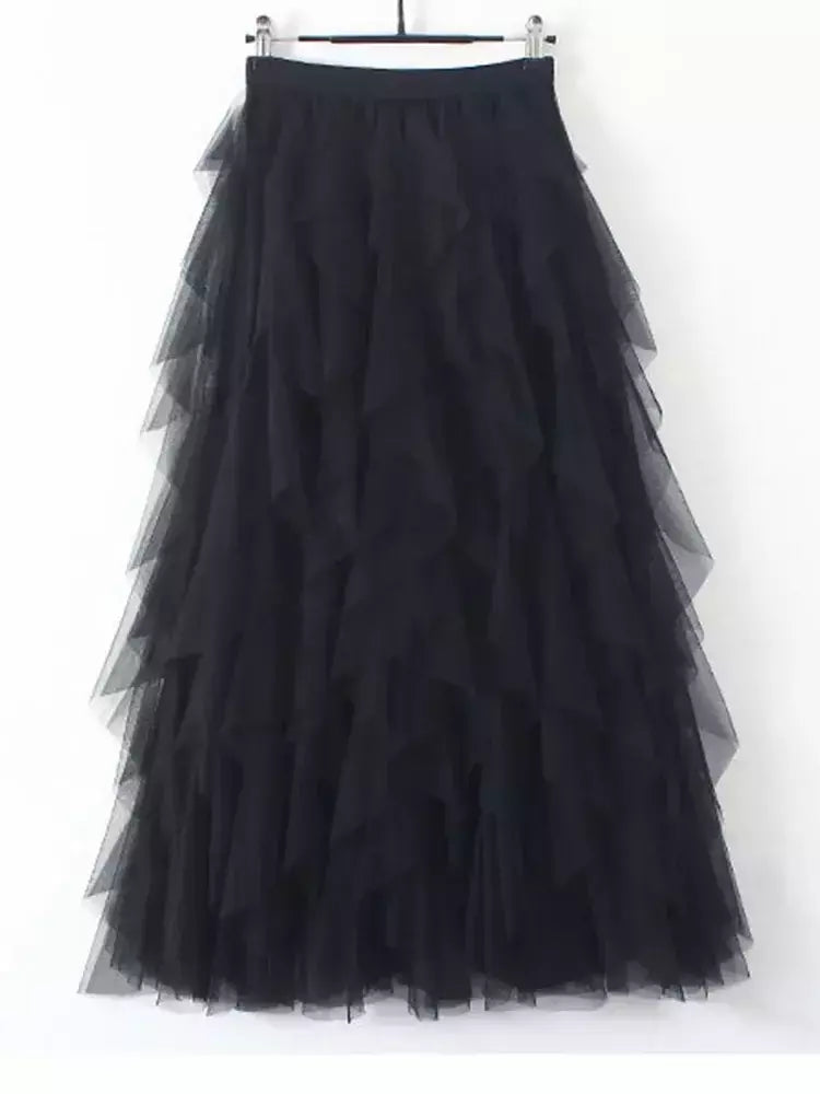 TIGENA-Tutu saia comprida de tule para mulheres, cintura alta, saia plissada, malha, rosa, moda coreana, fofa, estética, feminina, senhora, 2023