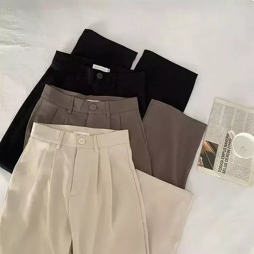 HELIAR-calça feminina de cintura alta, calça reta para senhoras do escritório, botão casual, calça preta solta, nova, outono