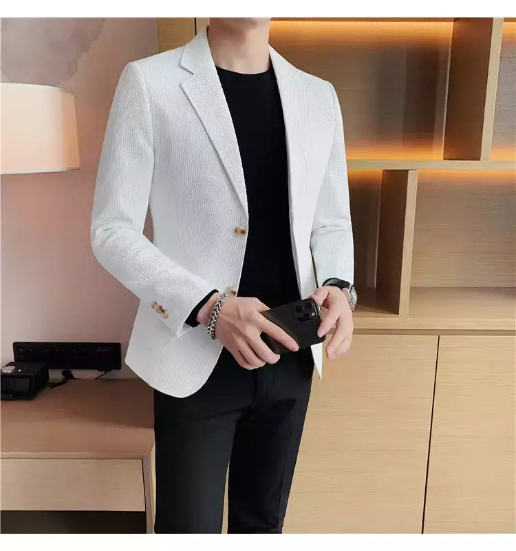 Casaco de peito único masculino, blazer slim fit, blazers grandes, casacos elegantes de luxo, outwear casual coreano para casamento