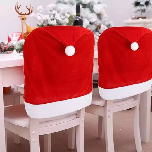 1-6 pçs decoração de natal capas de cadeira papai noel chapéu vermelho cadeira boné cozinha jantar cadeira slipcovers conjuntos para o feriado de natal